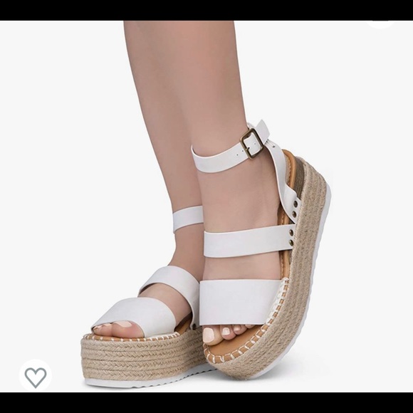 White Platform Wedge Sandals with Ankle Strap - Picture 4 of 4